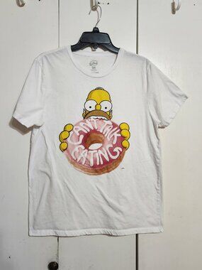 The Simpsons Homer Simpson "Can't Talk Eating" Donut T-Shirt White Men's L Large